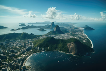 Aerial view of Sugarloaf Mountain in Rio de Janeiro, Brazil, Aerial view of Rio de Janeiro, AI Generatedの素材