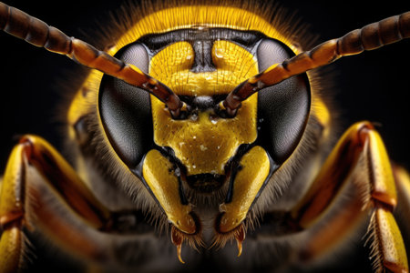 Macro image of a hornet Vespula vulgaris, Close up of a Wasp Vespula vulgaris, AI Generatedの素材