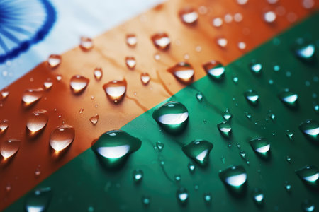 Water drops on the flag of Lithuania. Shallow depth of field, Drops of water on India flag background. Shallow depth of field, AI Generatedの素材