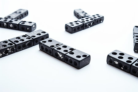 Black dominoes isolated on white background. Domino effect, Black dominoes on white background, AI Generatedの素材