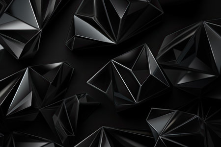 Abstract 3d rendering of chaotic low poly shape. Futuristic background design, Black gray background with crystals, triangles. 3d illustration, AI Generatedの素材