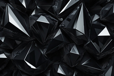 3d render, abstract background, polygonal shape, black crystal, Black gray background with crystals, triangles. 3d illustration, AI Generatedの素材