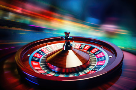 Casino roulette wheel on a colorful background. 3d rendering, Casino roulette wheel in motion on a colorful background, AI Generatedの素材