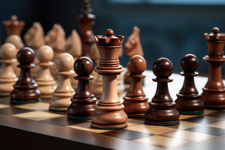 Wooden chess pieces on a chessboard. Close-up, Closeup of barbecues cooking grilling on charcoal, top section cropped, AI Generatedの素材