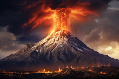 Volcanic eruption in Kamchatka, Russia. 3D rendering, Eruption volcano Tolbachik, AI Generatedの素材