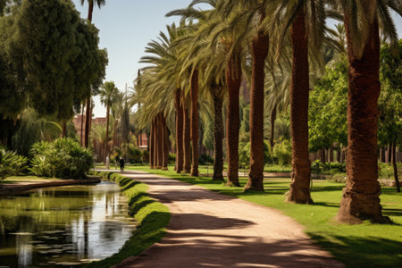 Palm trees in a botanical garden in Dubai, United Arab Emirates, Garbage pile in forest among plants. Toxic plastic into nature everywhere, AI Generatedの素材
