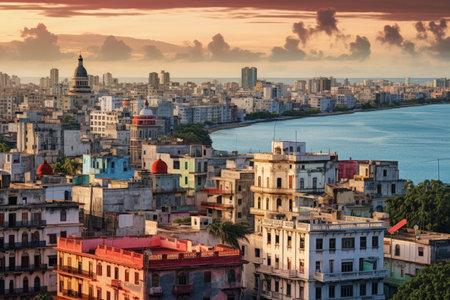 Havana, Cuba. Cityscape of Havana at sunset, Capitolio building in Havana Cuba, AI Generatedの素材