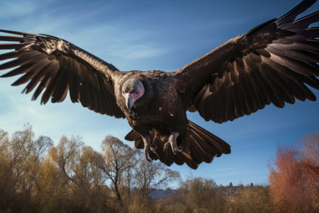 Griffon Vulture Gyps fulvus in flight, huge vulture in flight, low angle view, AI Generatedの素材