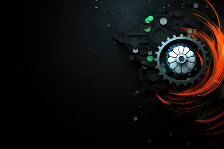 abstract technology background with gear wheel on black background. 3d illustration, Indian flag Colors Tech Wallpaper, AI Generatedの素材