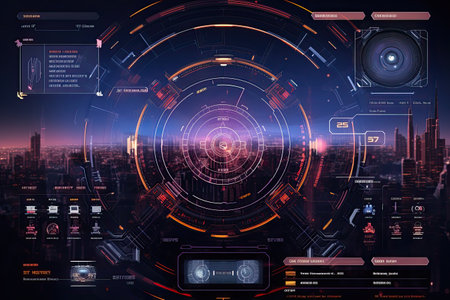 Futuristic HUD interface with user interface. Technology concept. Vector illustration, HUD elements interface for GUI, UI, AI Generatedの素材