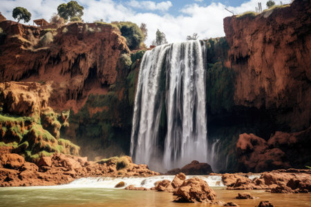 Waterfall in the gorge of Murchison Falls, Western Australia, Ouzoud waterfalls, Grand Atlas in Morocco, AI Generatedの素材