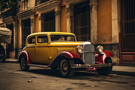 Vintage car in Havana, Cuba. Classic american car, Side view of vintage car parked on street, AI Generatedの素材