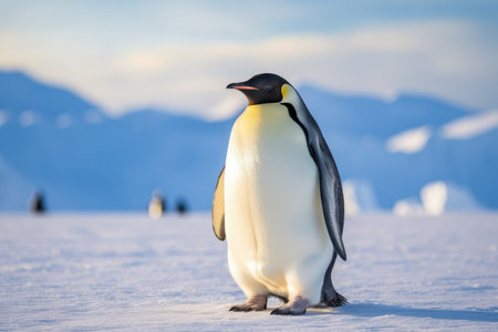 King penguin Aptenodytes patagonicus on the ice, Antarctica, Emperor penguin walk on snow, AI Generatedの素材
