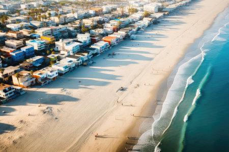 Aerial view of beautiful tropical beach and sea - boost up color processing, Venice Beach Aerial Los Angeles, aerial view, AI Generatedの素材