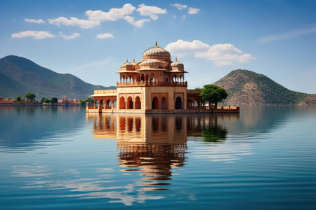 Hawa Mahal in Jaipur, Rajasthan, India, Water Palace Jal Mahal, Man Sager Lake, Jaipur, Rajasthan, India, Asia, AI Generatedの素材