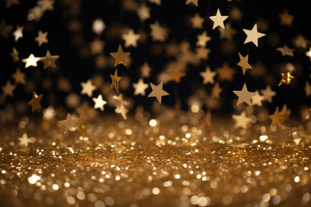 Golden stars on black background with copy space. Christmas and New Year concept, Background full of golden stars, concept of christmas, new year, AI Generatedの素材