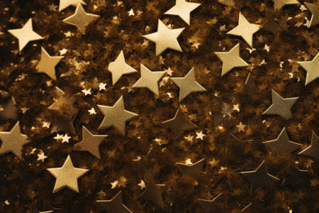 golden stars background close up. gold glitter christmas abstract background, Background full of golden stars, concept of christmas, new year, AI Generatedの素材