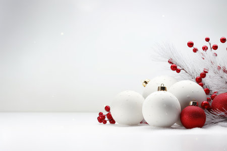 White christmas balls on white background with copy space for your text, Christmas white background with christmas balls and decoration, AI Generatedの素材