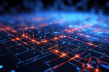 Abstract technology circuit background. 3d rendering, 3d illustration, Abstract digital connection dots and lines, Technology background, AI Generatedの素材