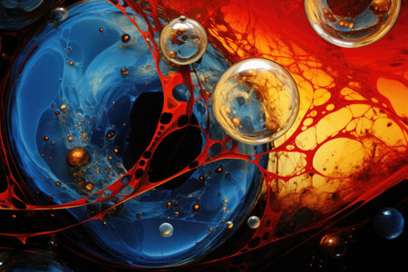 abstract fractal background a computer-generated 2D illustration, texture, Abstract photography, a molten metal liquid citrine, red, dream of an Empress, nebula, blue, black, portal, AI Generatedの素材