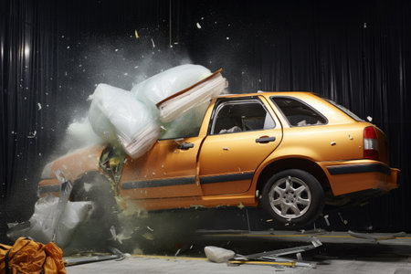 accident on the car. car with a falling car, An airbag deploying during a crash test, AI Generatedの素材