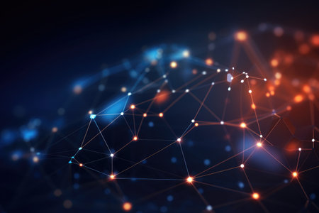 Abstract technology background with connection lines and dots. 3D Rendering, Abstract technology background with circuit board. Artificial intelligence concept. 3D Rendering, AI Generatedの素材