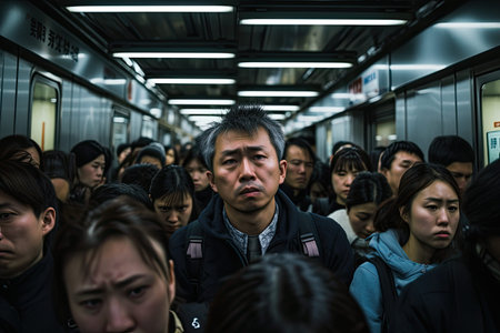 Unidentified people in Hong Kong subway, AI Generatedの素材