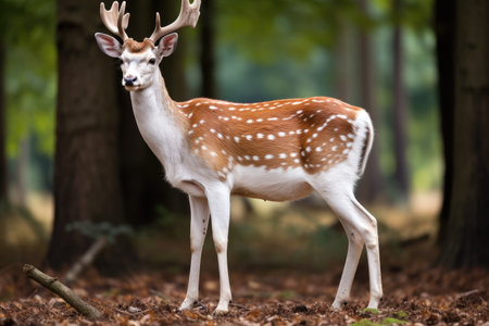 Fallow deer Dama dama in autumn forest, European fallow deer or common fallow deer, AI Generatedの素材