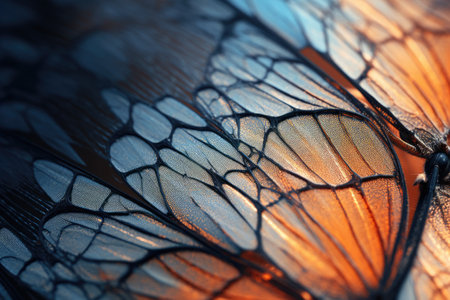 Butterfly wing close-up. Beautiful butterfly wing background, A delicate and thin texture of a butterfly wing, AI Generatedの素材