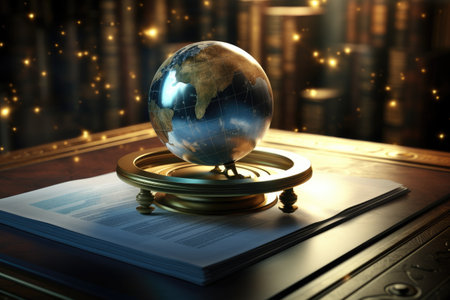 Globe on the book. Education concept. 3D illustration, Intellectual Property Copyright for copyrighted material, AI Generatedの素材