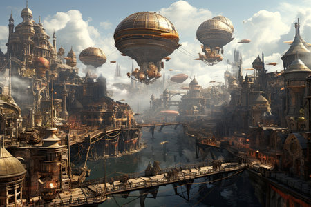 Fantasy landscape with old town of London, United Kingdom. 3D rendering, AI Generatedの素材