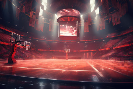 Basketball arena with neon lights, 3d rendering toned image, AI Generatedの素材