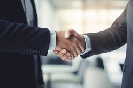 Handshake of two business people in the office. Business concept, businessman shaking hands with his partner after signing, AI Generatedの素材