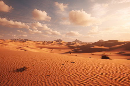 A barren desert with towering sand dunes, AI Generatedの素材