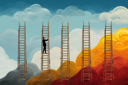 Businessman climbing up the ladder to success. Conceptual vector illustration, Choose the right ladder to reach the goal, AI Generatedの素材