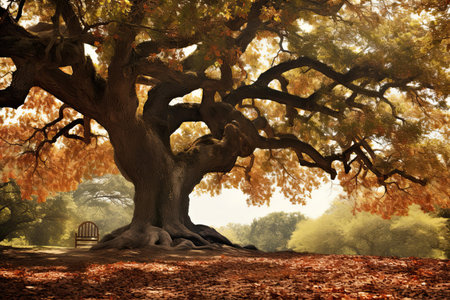 Old oak tree in the autumn park. 3d render illustration, AI Generatedの素材