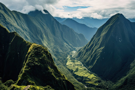 Mountain landscape in the highlands of Sapa, Vietnam, AI Generatedの素材