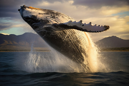 Humpback whale splashing out of the water, South Africa, Jumping humpback whale over the water, AI Generatedの素材