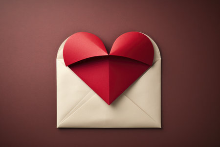 Envelope in the shape of a heart on a brown background, Love letter envelope with paper craft hearts, AI Generatedの素材