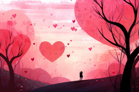 Valentine's day background with love tree, vector illustration, Love background illustration, AI Generatedの素材