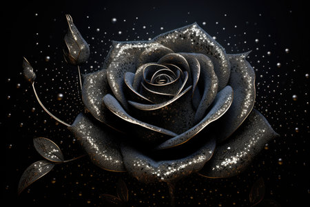 Black rose on black background with sparkles. 3D illustration, Luxurious black rose depicted in a pointillism style, AI Generatedの素材