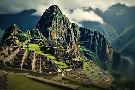 Machu Picchu, Peru - 3D rendering of the ancient Inca city, Machu Picchu, Peru, AI Generatedの素材