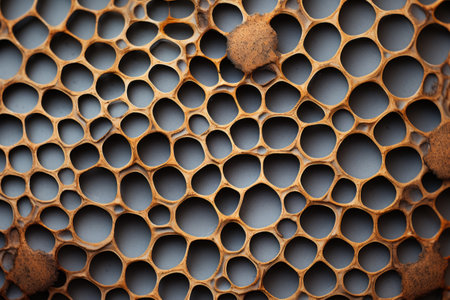 abstract background of brown corrugated metal sheet with holes, Macro photograph of patterns and textures, AI Generatedの素材