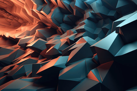 Abstract 3d rendering of chaotic polygonal shape. Futuristic background design, Modern digital abstract 3D background, AI Generatedの素材