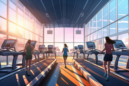 A diverse group walks together through a gym, engaging in exercise and promoting fitness, People cheering a marathon runner approaching the finish line, AI Generatedの素材
