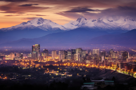 A stunning cityscape with majestic mountains as the backdrop., Santiago, Chile cityscape, AI Generated, AI Generatedの素材