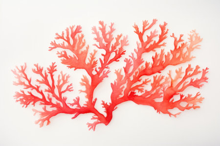 Red Seaweed on White Background, A Simple and Striking Image of Natures Beauty, Watercolor illustration of Living Coral on a white paper texture, AI Generatedの素材