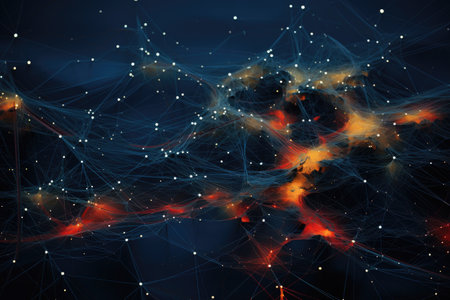 A mesmerizing computer-generated image showcasing the intricate network of stars in the cosmos, An abstract mapping of GPS tracking routes, AI Generatedの素材