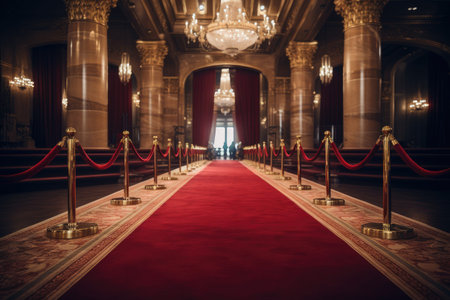 Red carpet in the interior of the Royal Palace, London, UK, An empty red carpet, AI Generatedの素材