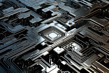 Close-Up of Computer Circuit Board, Inner Workings of a Modern PC Revealed, Highly detailed technology texture, AI supercomputer Chrome, AI Generatedの素材